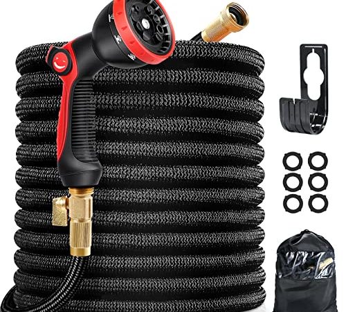 30M/100FT Flexibler Gartenschlauch, ausdehnbarer Wasserschlauch mit 10 Funktionen Sprühdüse,strapazierfähiger 4-lagiger Latex-Wasserschlauch,Beste Wahl zum Gießen und Wasche