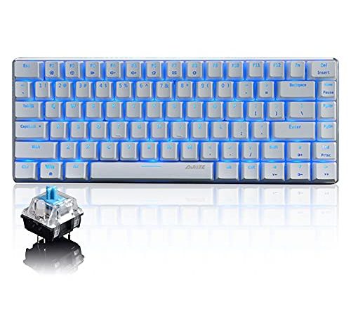 AK33 USB-Kabelgebundene Mechanische Gaming-Tastatur, 80% Blaue Schalter Keyboard mit Blaue-LED-Hintergrundbeleuchtung, 82 Tasten Anti-Ghosting-Metallpanel für PC, Mac und Laptop-Weiß