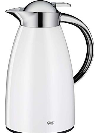 alfi Thermoskanne Signo, Metall weiß 1L, mit alfiDur Glaseinsatz, 1421.211.100, Isolierkanne hält 12 Stunden heiß, ideal als Kaffeekanne oder Teekanne, Kanne für 8 Tassen