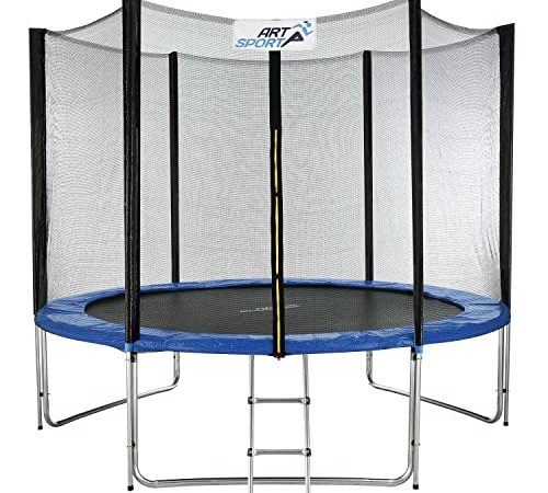 ArtSport Outdoor Trampolin Jampino Ø 244 cm — Kindertrampolin mit Sicherheitsnetz, Leiter & Randabdeckung — Gartentrampolin Kinder