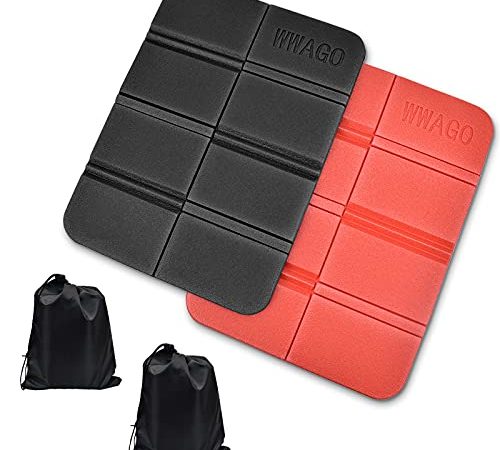 AUBEY 2er Thermo Sitzkissen Outdoor Faltbar, Sitzunterlage Outdoor Kinder Sitzmatte, Wasserdicht Spielplatz Matte, Wander Jagd Zubehör Garten Stadion Hunting Camping (Schwarz und Rot)