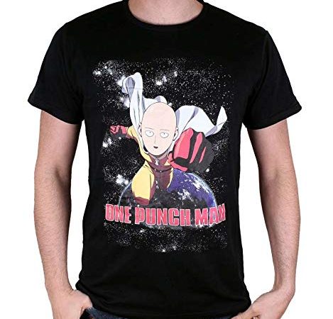 Cotton Division One Punch Man Herren T-Shirt Saitama Fight Baumwolle Schwarz - XXL