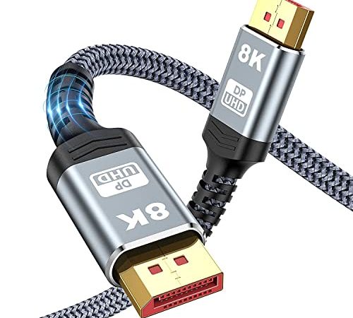 DisplayPort Kabel 1.4 (2M)-Snowkids Displayport 1.4 8K@60Hz 4K@144Hz 2K@240Hz Übertragungsrate 32,4Gbps DSC1.2,Freesync für Gaming Monitor Grafikkarte Laptop TV(Aluminium Legierung&Nylon)