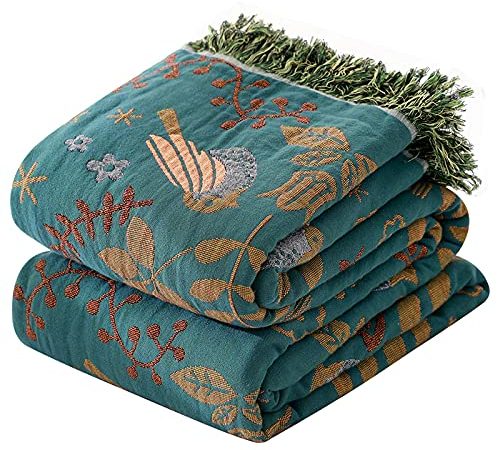 Doppelseitig boho tagesdecke Blau/Beige,Kuscheldecke mit Fransen,bettüberwurf Baumwolle 150x200CM gewebte decke muster Couchdecke Sesseldecke Wendedecke für Fernsehen oder Nap auf dem Stuhl,einzelbett