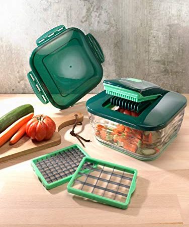 Genius Nicer Dicer Chef 9-teilig + Tomaten-Gemüse-Schneider - für die tägliche bewusste und gesunde Ernährung Allesschneider Obstschneider Zwiebelschneider Zerkleinerer Krauthobel, Grün