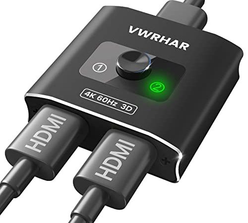 HDMI Splitter HDMI Switch, 4K@60Hz Aluminium Bidirektional HDMI Switch 2 In 1 Out oder 1 In 2 Out HDMI Switcher, HDMI Verteiler Unterstützt HDCP 2.2 4K 3D HDR für Fire TV Stick UHD TV PS5 Xbox DVD