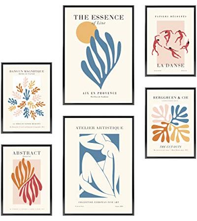 Heimlich® Premium Poster Set OHNE Bilderrahmen | Stilvolles Set mit passenden Bilder als Wohnzimmer Deko | 2 x DIN A3 & 4 x DIN A4 - ca. 30x42 & 21x30 | » Abstrakt Matisse Modern «
