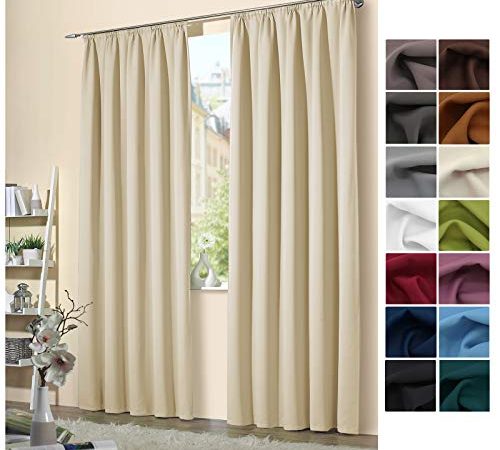 heimtexland ® 2er Set Verdunkelungsvorhang Kräuselband Vorhang Blickdicht Thermo Verdunklungsgardine Kälte- Wärmeschutz Schlafzimmer Typ139 Creme HxB 245x135 cm 2 Stück