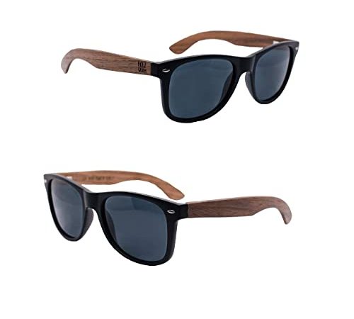 Holzwurm Sonnenbrille mit Holzbügeln aus Walnuss für Damen & Herren/Polarisierende Brillengläser mit UV400-Schutz/mit Brillenetui aus echtem Bambus