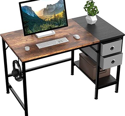 HOMIDEC Schreibtisch, Computertisch PC Tisch mit Aufbewahrungstasche & Kopfhörer Halter, Bürotisch Schreibtisch Holz Officetisch fürs Büro, Wohnzimmer, Home, Office,100x75x50cm