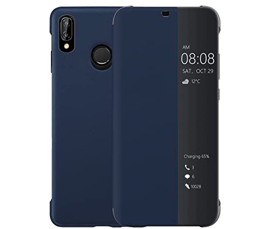 Huawei P20 Lite Hülle, Luxus PU Leder Handyhülle, Smart View Flip Cover Schutzhülle [Energiesparmodus Bieten][Umfassender Schutz](P20lite,Blau)
