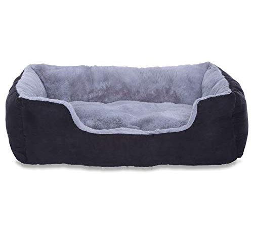 Hundebett Hundekissen Hundekörbchen mit Wendekissen (M) 60x48 cm Farbe grau/schwarz