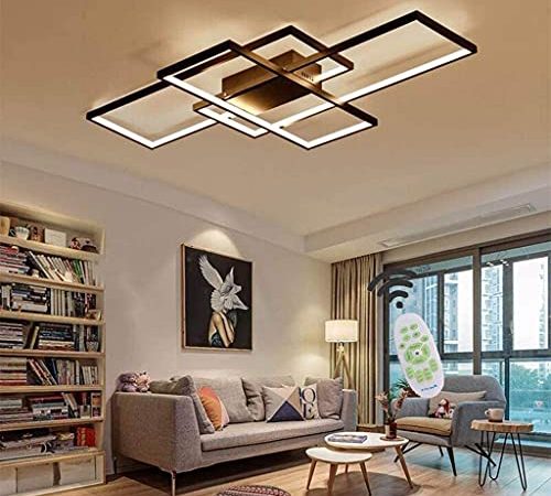 Jsz LED Dimmbare Deckenleuchte Wohnzimmerlampe Mit Fernbedienung Moderne Minimalistische Deckenlampe Kreative Metall Acryl Design Beleuchtung Schlafzimmer Dekor Lampe,Schwarz,140cm