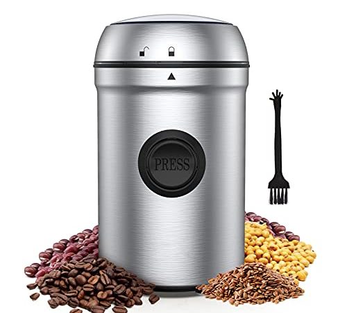Kaffeemühle Elektrische, 80g Kaffeemühle, 200W Edelstahl Mühle, 25000 U/min Getreidemühle Elektrisch, mit 304 Edelstahlklingen und Reinigungsbürste, für Kaffeebohnen Nüsse