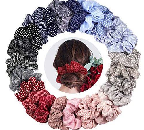 KATELUO 24 Stück Scrunchies Chiffon Haargummis Elastische Haargummis Haargummis Blume Bunt Haarbänder Mädchen Pferdeschwanz Haarband für Frauen Mädchen Haarschmuck (24 Stück)