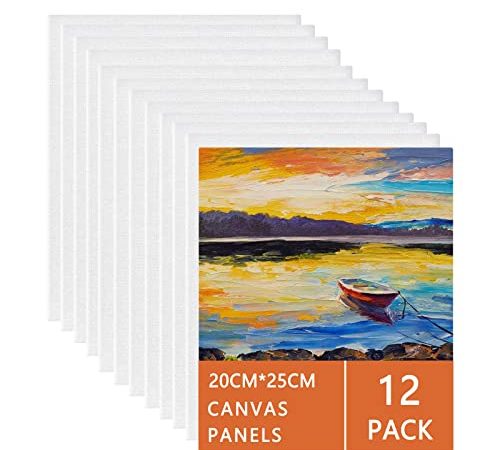 Leinwand zum Bemalen Set Aus 100% Baumwolle (12er Pack) – 20x 25 cm, Vorgespannte Weiße Künstler Panel Leinwand zum Bemalen - Geeignet für Acryl und Öl Malerei Sowie zum Skizzieren und Zeichnen