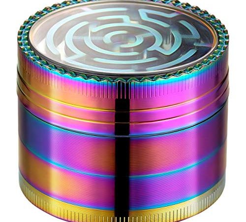 LIHAO Grinder Pollen Crusher Regenbogen Farbe 4-teiliges Set Krautmühle Zinklegierung für Spice, Kräuter, Gewürze, Herb (Maze-Design)