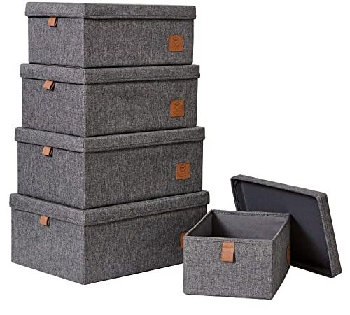 LOVE !T STORE !T – PREMIUM 5er Set Aufbewahrungsboxen –Ordnungsboxen mit Deckel – Set Aufbewahrungsboxen mit Stoff Bezug – verschiedene Größen – grau, 676782