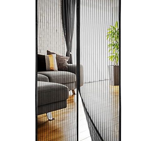 Magnet Fliegengitter Tür, 90x210cm Magnet Insektenschutz Tür, Klebemontage Fliegengitter Tür Ohne Bohren, Tür Fliegengitter mit 26 Magneten, Fliegengitter Tür Magnet für Balkontür Wohnzimmer, Schwarz