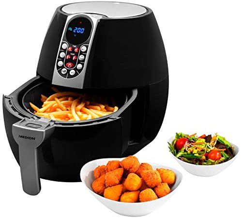 MEDION MD 17320 Heißluftfritteuse, Leistung ca. 1500 Watt, Digitales Bedienfeld, Nutzinhalt gesamt 4 Liter, Ölfreies Frittieren, 30 Min Timer, Überhitzungsschutz, schwarz