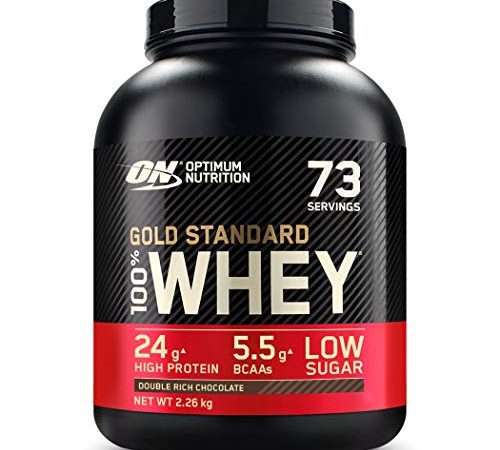 Optimum Nutrition ON Gold Standard Whey Protein Pulver, Eiweißpulver Muskelaufbau mit Glutamin und Aminosäuren, natürlich enthaltene BCAA, Double Rich Chocolate, 73 Portionen, 2.26 kg