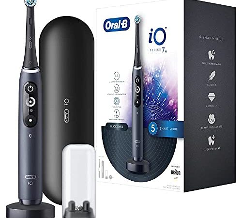 Oral-B iO Series 7 Elektrische Zahnbürste/Electric Toothbrush, 5 Putzmodi für Zahnpflege, Magnet-Technologie, Display & Reiseetui, black onyx