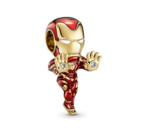 Pandora Marvel The Avengers Iron Man Charm aus der Marvel x Pandora Kollektion in 14 Karat Vergoldeter Metalllegierung mit Cubic Zirkonia - Kompatibel mit Pandora Moments Armbänder, 760268C01