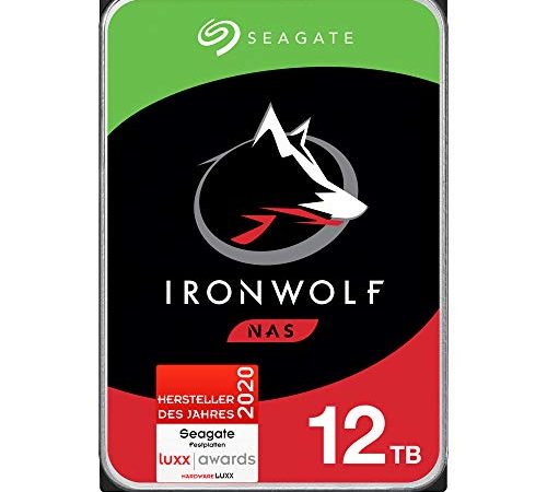 Seagate IronWolf 12 TB interne Festplatte, NAS HDD, 3.5 Zoll, 7200 U/Min, CMR, 256 MB Cache, SATA 6 GB/s, silber, 3 Jahre Data Rescue Service, FFP, Modellnr.: ST12000VNZ008