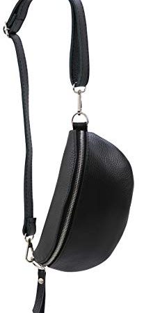 SH Leder ® echt Leder Hüfttasche Damen Herren Unisex Gürteltasche für Festival Reise Bauchtasche kleine Crossbody Bag Frauen Ledertasche 23x12cm AVA G292 (Schwarz)