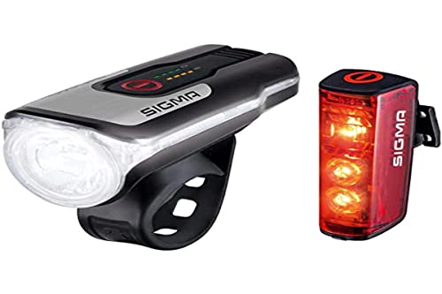 SIGMA SPORT - LED Fahrradlicht Set Aura 80 und BLAZE | StVZO zugelassenes, akkubetriebenes Vorderlicht und Rücklicht mit Bremsfunktion