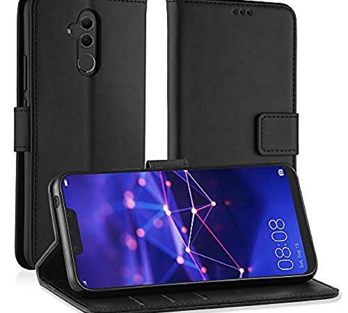 Simpeak Hülle Kompatibel für Huawei Mate 20 Lite [6,3 Zoll], Handyhülle Kompatibel mit Mate 20 Lite Leder Flipcase [Kartensteckplätze] [Stand Feature] [Magnetic Closure Snap] - Schwarz
