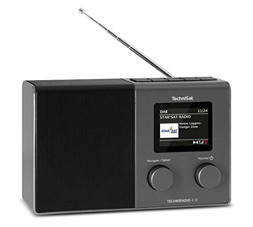 TechniSat TECHNIRADIO 4 IR – kompaktes Internetradio-Designradio (DAB+, UKW, Internet via WLAN, dimmbares Farbdisplay, Wecker, Equalizer, Programmspeicher, 3 W Monolautsprecher) schwarz/Silber