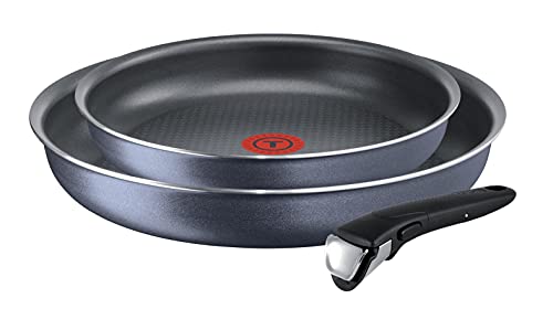 Tefal Ingenio Elegance Set aus 2 Bratpfannen 24/28 cm + 1 abnehmbarer Griff, Antihaftbeschichtung, Kompatibel mit allen Wärmequellen außer Induktion + Backofen, Glitzergrau