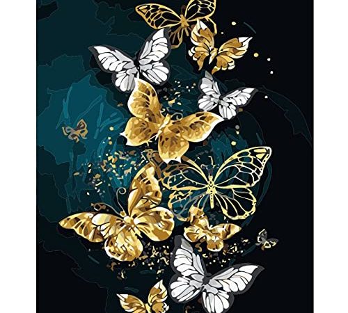 UNIVERTEN Malen Nach Zahlen Erwachsene Kinder Anfänger, Malen Nach Zahlen für Home Deko Geburtstag Weihnachten Geschenk, Kommt Mit Farbe und Pinsel, Schmetterling 40x50cm