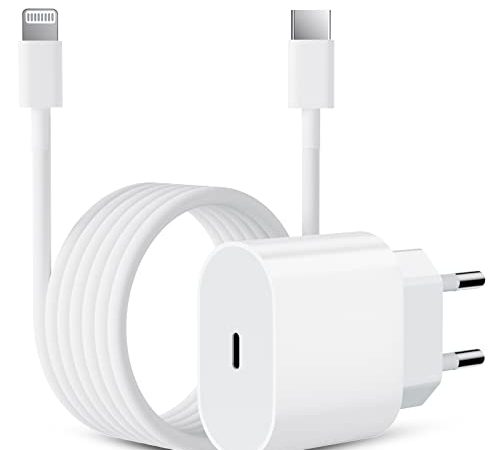 USB C Ladegerät mit Ladekabel iPhone, USB C Schnellladegerät, 20W USB C Power Adapter, Ladestecker USB C Netzteil Ladeadapter mit 1m lightn-ing ladekabel mit i-Phone 13 12 11 8 Pro Max Mini SE X Pad