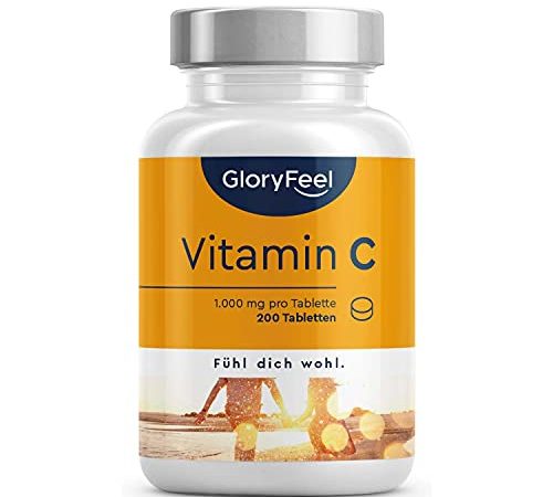 Vitamin C 1.000mg Hochdosiert - Unterstützt das Nerven- und Immunsystem ** - 200 vegane Tabletten (7 Monate) - Laborgeprüft und ohne Zusätze in Deutschland hergestellt