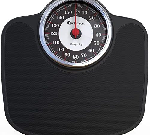 Adamson A27 Analogwaage, bis 160kg, rutschfeste Gummioberfläche, extra große Ziffern, hochpräzise Personenwaage Analog, langlebig, 20-Jahre Support für Haushalt, Schlafzimmer, Bad - NEU 2022
