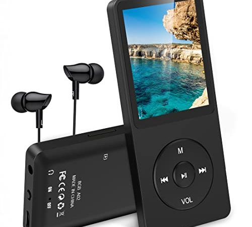 AGPTEK MP3 Player, 8GB verlustfrei MP3 mit 1,8 Zoll Bildschirm, 70 Stunden tragbare Musik Player mit Kopfhörer, FM Radio, Bilder, Aufnahmen, E-Buch, Schwarz