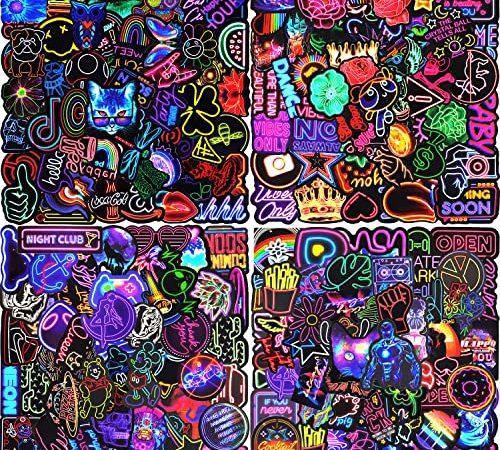 AIRNOGO Aufkleber 200 Stück VSCO Vinyl Sticker Wasserdicht Coole Neon Aesthetic Decals Aufkleber Set für Fahrrad Skateboard Motorrad Auto Laptop MacBook iPad