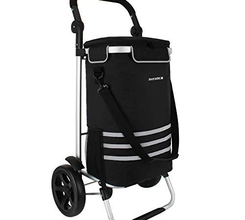 Alaskaprint Einkaufstrolley 35L, Einkaufsroller mit Kühlfach klappbarer Einkaufswagen abnehmbare Tasche Handwagen mit Rollen stabil multifunktional 2in1 I Shopping Einkaufs Trolley Schwarz