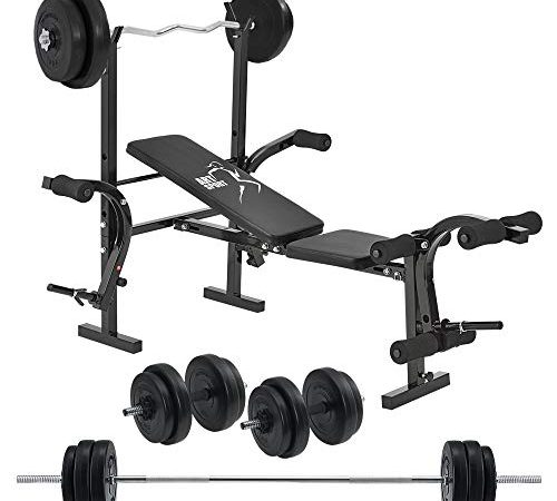 ArtSport Multifunktion Hantelbank Set ProfiGym 1000 & 3in1 Hantelset mit 60 kg Gewichten — Trainingsbank klappbar Kurzhantel Langhantel Curlhantel Kraftstation