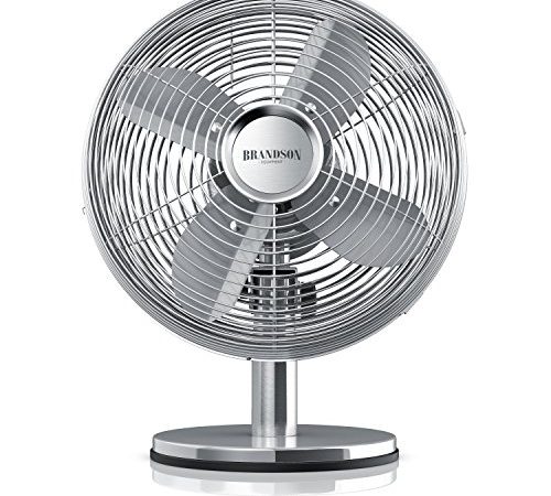 Brandson - Tischventilator Design Retro - Ventilator mit 3 Geschwindigkeitsstufen - mobiler Lüfter - Oszillation 80° - Neigungswinkel ca. 40° - robustes Voll-Metallgehäuse - Silverline
