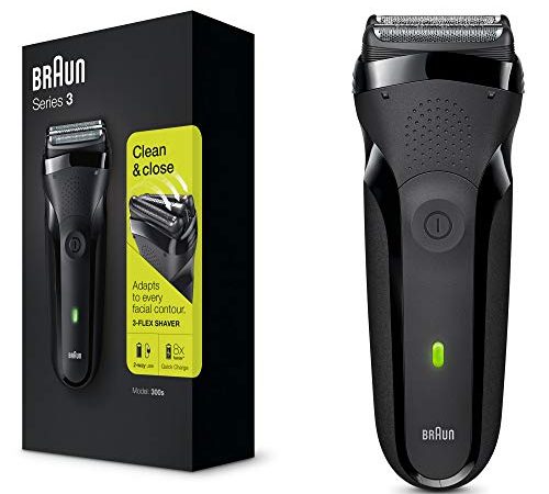 Braun Series 3 Rasierer Herren, Elektrorasierer mit 3 flexiblen Klingen, wiederaufladbarer und kabelloser elektrischer Rasierer, 30 Min Laufzeit, 300s, schwarz