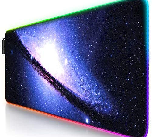 CSL-Computer Titanwolf - RGB Gaming Mauspad - LED Schreibtischunterlage - 800x300 mm - XXL Mousepad - LED Multi Color - 11 Beleuchtungs-Modi - 7 LED Farben Plus 4 Effektmodi - abwaschbar - Galaxy