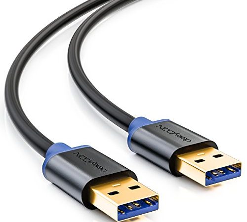 deleyCON 0,5m USB 3.0 Super Speed Kabel - USB A-Stecker zu USB A-Stecker - Übertragungsraten bis zu 5Gbit/s - Schwarz/Blau