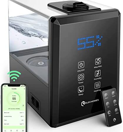 Elechomes 6L Luftbefeuchter mit APP&Alexa Steuerung, Kühler und Warmer Nebel, Luftbefeuchter für Schlafzimmer, Große Zimmer, Babies und Pflanzen, Angepasste Luftfeuchtigkeit, Timer, Schlafmodus, Leise