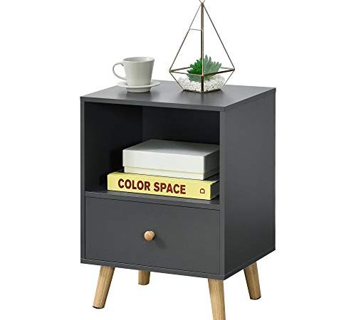 [en.casa] Beistelltisch Sundsvall 40x30x54cm mit Schublade Nachttisch mit Ablagefach Dunkelgrau