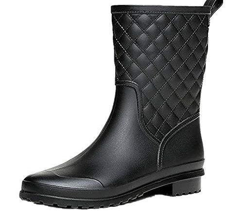 Halbhohe Gummistiefel Damen Kurz Frauen Regenstiefel Stiefeletten Gartenarbeit Mode Outdoor Boots Schwarz 39
