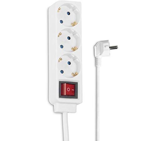 Hama Steckdosenleiste 3-fach (Mehrfachsteckdose mit 1,4m Kabel, inkl. Kippschalter, erhöhter Berührungsschutz, Steckplätze um 45 Grad gedreht, Steckerleiste GS geprüft, max. 3500 W) weiß