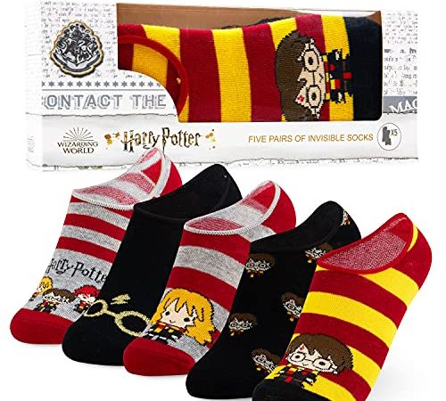 Harry Potter Sneaker Socken Damen Bunt, 5 Paar Füßlinge Damen Set, 36-40 (Schwarz/Rot)